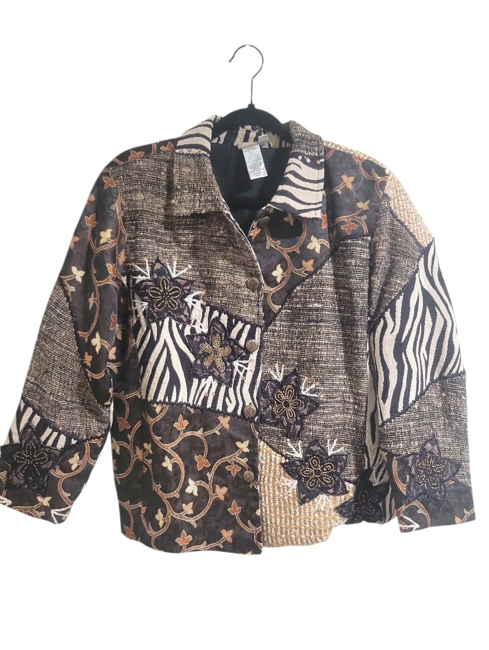 Coldwater Creek Vintage Mixed Media Ornate Patchwork Jacket Size M - Picture 3 of 16